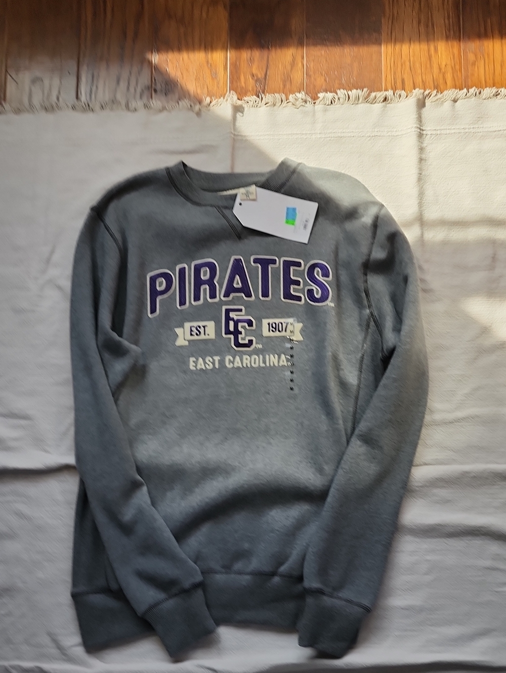 Blue 84 Gray East Carolina Pirates Crewneck with Purple Logo